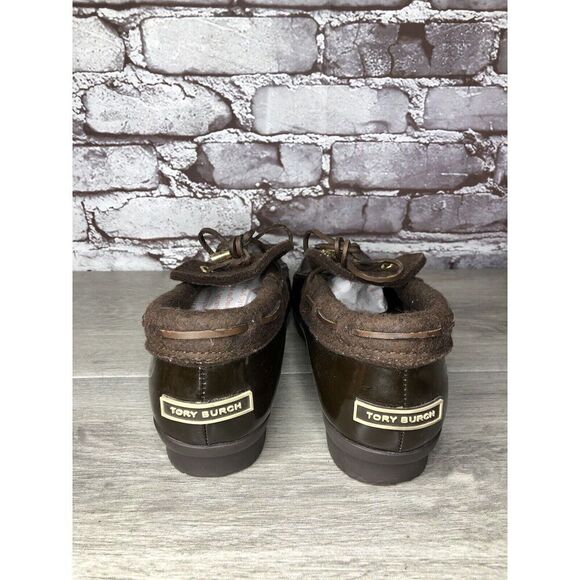 Tory Burch Brown Rubber Lace Boot Duck Shoes Women Sz 8.5M US/38.5EU - Picture 6 of 16